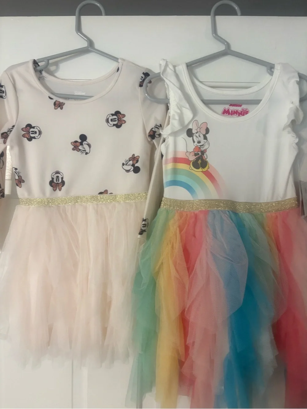 Disney Girls Minnie Mouse Tulle Dresses - White, Peach, Rainbow